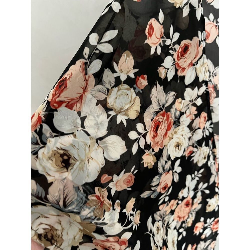 Sheer Black Floral Open Front Kimono - Picture 7 of 8